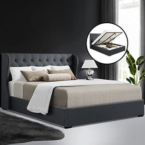 Charcoal Wingback Queen Bed Frame with Storage