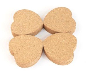 Heart-Shaped Cork Coasters, 4-Inch Pack of 30