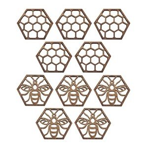 Set of 10 Honeycomb Wooden Bee Coasters