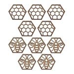 Set of 10 Honeycomb Wooden Bee Coasters