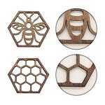 Set of 10 Honeycomb Wooden Bee Coasters