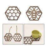 Set of 10 Honeycomb Wooden Bee Coasters