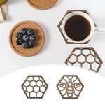 Set of 10 Honeycomb Wooden Bee Coasters