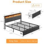 Upholstered King Bed Frame with Storage & Lights