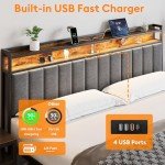 Upholstered King Bed Frame with Storage & Lights