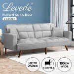 LEVEDE Grey 3-Seater Convertible Sofa Bed