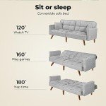 LEVEDE Grey 3-Seater Convertible Sofa Bed