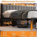 Upholstered King Bed Frame with Storage & Lights