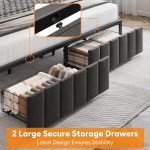 Upholstered King Bed Frame with Storage & Lights