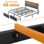 Upholstered King Bed Frame with Storage & Lights
