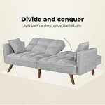 LEVEDE Grey 3-Seater Convertible Sofa Bed