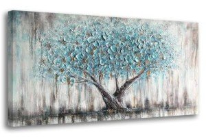 Teal Blue Tree of Life Wall Art Canvas