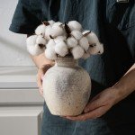 Boho Whitewashed Ceramic Flower Vase - 6 Inch