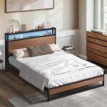 Oikiture Queen Bed Frame with LED Light & Charger