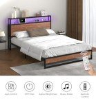 Oikiture Queen Bed Frame with LED Light & Charger