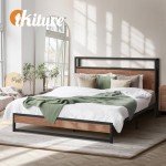 Oikiture Queen Bed Frame with LED Light & Charger