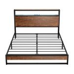 Oikiture Queen Bed Frame with LED Light & Charger