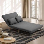 Grey Folding Sofa Bed with Cushions for Two