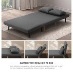 Grey Folding Sofa Bed with Cushions for Two