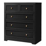 Alfordson Tallboy Dresser with 5 Drawers - Black
