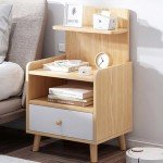 Modern Solid Wood Bedside Table with Shelves