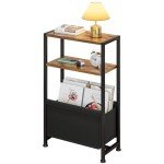 7" Slim Side Table with Storage and Basket