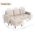 Beige 3-Seater L-Shaped Sectional Sofa with Storage