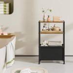 7" Slim Side Table with Storage and Basket