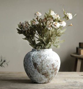 Rustic Ceramic Circular Flower Vase for Home Decor