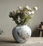 Rustic Ceramic Circular Flower Vase for Home Decor
