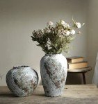 Rustic Ceramic Circular Flower Vase for Home Decor