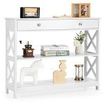 Giantex 3-Tier White Console Table with Drawer