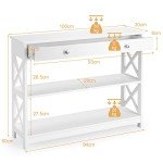 Giantex 3-Tier White Console Table with Drawer