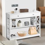 Giantex 3-Tier White Console Table with Drawer