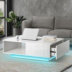 High Gloss White Coffee Table with Storage Drawer