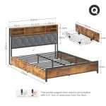 Industrial Queen Bed Frame with Storage Drawers and USB Ports