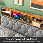 Industrial Queen Bed Frame with Storage Drawers and USB Ports