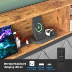 Industrial Queen Bed Frame with Storage Drawers and USB Ports