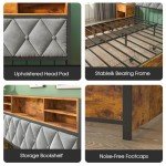 Industrial Queen Bed Frame with Storage Drawers and USB Ports