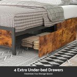 Industrial Queen Bed Frame with Storage Drawers and USB Ports