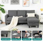 Grey L-Shaped Convertible Sofa with Storage Ottoman