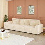 Beige 4-Seater Modular Corduroy Sofa with Cushions
