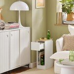 White and Natural Nightstand End Sofa Table