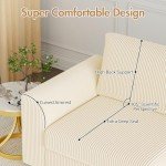 Beige 4-Seater Modular Corduroy Sofa with Cushions