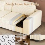 Beige 4-Seater Modular Corduroy Sofa with Cushions