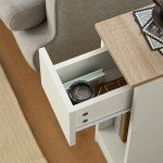 White and Natural Nightstand End Sofa Table