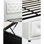 Oikiture White Queen Bed Frame with Storage Space