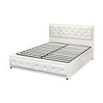 Oikiture White Queen Bed Frame with Storage Space