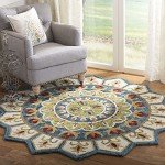 Ivory and Blue Round Area Rug, 6' x 6