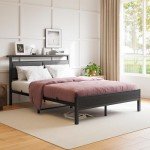 Stylish Full Size Bed Frame with Upholstered Headboard